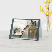 ビクトリアンクリスマスカードネズミ楽しむホリデー饗宴 カード (黄色い花)