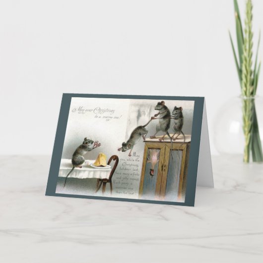 ビクトリアンクリスマスカードネズミ楽しむホリデー饗宴 カード (正面)