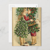 ビクトリアンクリスマスキスレトロヴィンテージホリデイ シーズンポストカード (正面/裏面)