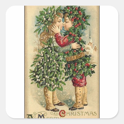 ビクトリアンクリスマスキスレトロヴィンテージホリデイ スクエアシール (正面)