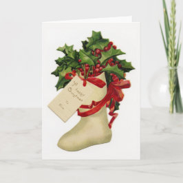 ビクトリアンクリスマスストッキングとホリー シーズンカード
