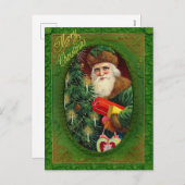 ビクトリアンクリスマスツリー緑サンタ シーズンポストカード (正面/裏面)
