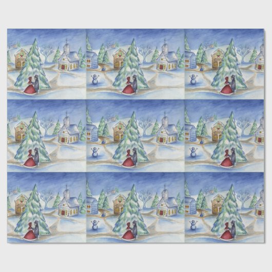 ビクトリアンクリスマスビレッジギフトラッピング紙 ラッピングペーパー (フラット)