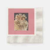 ビクトリアンクリスマスピンクヴィンテージ女性用ナプキン 縁ありカクテルナプキン (正面)