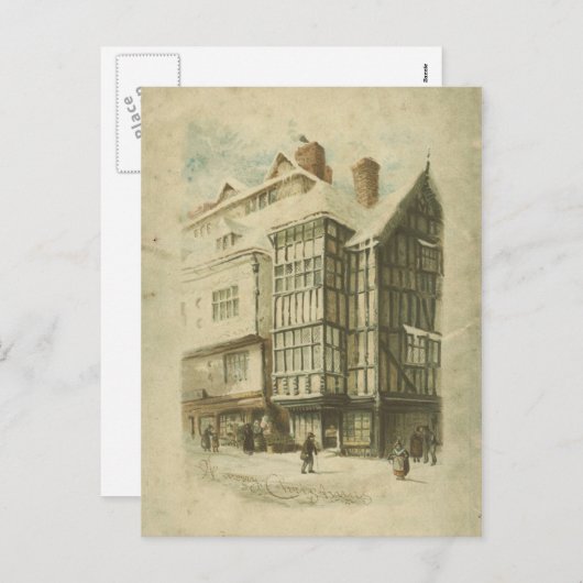 ビクトリアンクリスマスヴィンテージの街のシ動揺してーン シーズンポストカード (正面/裏面)