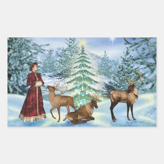 ビクトリアンクリスマス冬のシーンシール 長方形シール (正面)