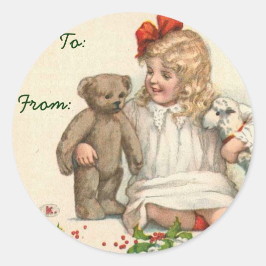 ビクトリアンクリスマス名タグ ラウンドシール (正面)