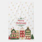 ビクトリアンクリスマス村の雪 キッチンタオル (縦)