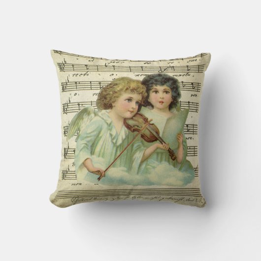 ビクトリアンクリスマス・エンジェルスのバイオリンと楽譜 クッション (正面)