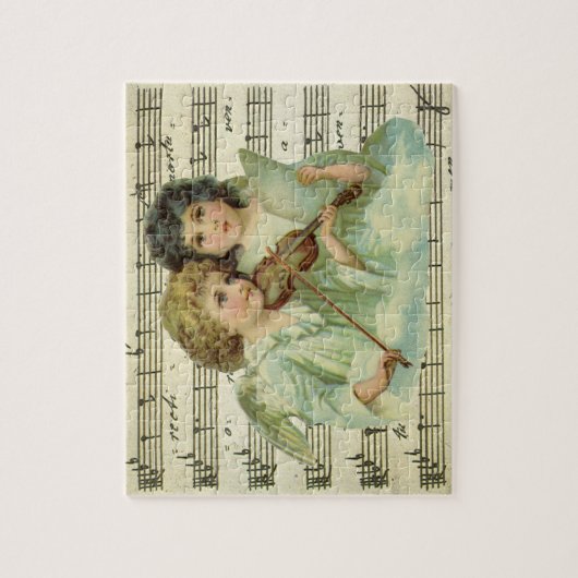 ビクトリアンクリスマス・エンジェルスのバイオリンと楽譜 ジグソーパズル (縦)