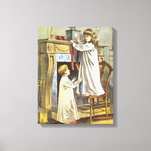 ビクトリアンクリスマス、子どもクリスマスストッキング キャンバスプリント (正面)