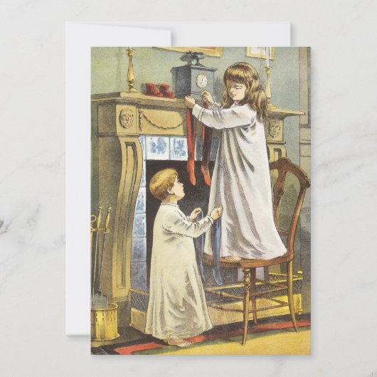 ビクトリアンクリスマス、子どもクリスマスストッキング シーズンカード (正面)