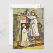 ビクトリアンクリスマス、子どもクリスマスストッキング シーズンポストカード (正面/裏面)