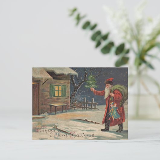 ビクトリアンサンタクロースがクリスマを望んメリーだ ポストカード (スタンド正面)