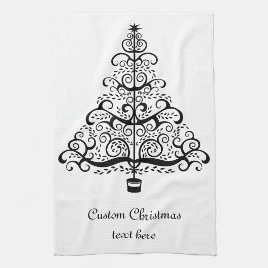 ビクトリアンスクロールのヴィンテージクリスマスツリー装飾 キッチンタオル (縦)