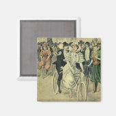 ビクトリアンスタイルのウェディングバイクに乗る新婦新郎 マグネット (正面/裏面)