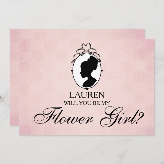 ビクトリアンスタイルのカメオ　あなたは私のフラワーガールになってくれる？ 招待状 (正面/裏面)