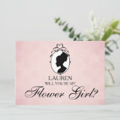 ビクトリアンスタイルのカメオ あなたは私のフラワーガールに 招待状 (スタンド正面)