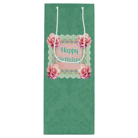 ビクトリアンスタイルのローズレースダマスクギフトバッグ ワインギフトバッグ (正面)