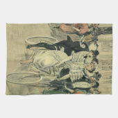 ビクトリアンスタイルの結婚式の花嫁と新郎 新婚夫婦の自転車 キッチンタオル (横)