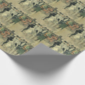 ビクトリアンスタイルの結婚式の花嫁と新郎 新婚夫婦の自転車 ラッピングペーパー (角)