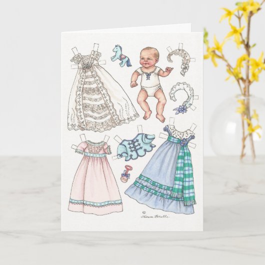 ビクトリアンスタイルベビー紙人形空白のノートカード カード (黄色い花)