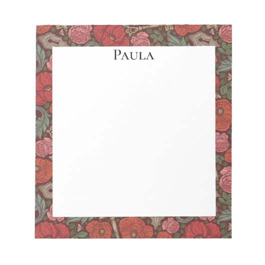 ビクトリアンスチームパンク 古い鍵 ロック 赤いポピー ノートパッド (正面)