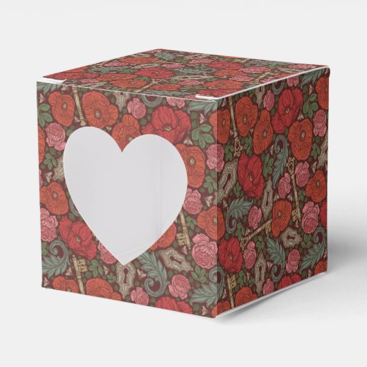 ビクトリアンスチームパンク 古い鍵 ロック 赤いポピー フェイバーボックス (正面サイド)