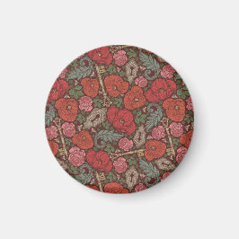 ビクトリアンスチームパンク 古い鍵 花束 赤いケシの花 マグネット