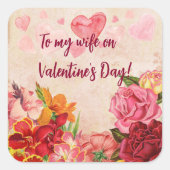 ビクトリアンステームパンク花ハートバレンタインデー スクエアシール (正面)