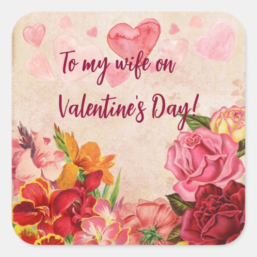 ビクトリアンステームパンク花ハートバレンタインデー スクエアシール (正面)