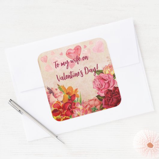 ビクトリアンステームパンク花ハートバレンタインデー スクエアシール (封筒)