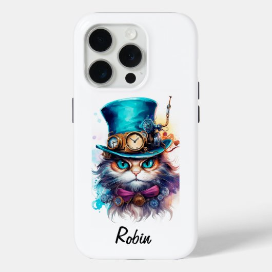 ビクトリアンステームパンク鮮やかカラー猫 Case-Mate iPhoneケース (裏面)