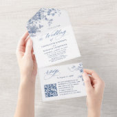 ビクトリアンダスティブルーフランスのガーデン結婚フローラ オールインワン招待状 (貼ってはがせる)