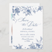 ビクトリアンダスティブルーフランスのガーデン結婚フローラ セーブザデート (正面/裏面)