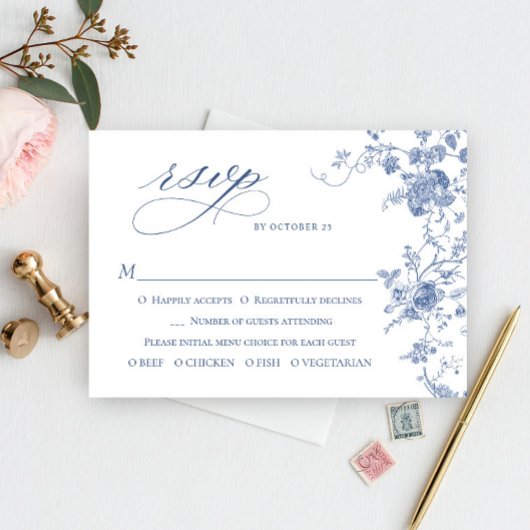 ビクトリアンダスティブルーフランスのガーデン結婚フローラ 出欠カード