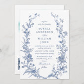 ビクトリアンダスティブルーフランスのガーデン結婚フローラ 招待状 (正面/裏面)