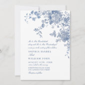 ビクトリアンダスティブルーフランスのガーデン結婚フローラ 招待状 (正面)