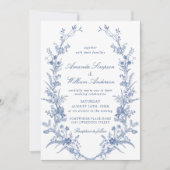 ビクトリアンダスティブルーフランスのガーデン結婚フローラ 招待状 (正面)