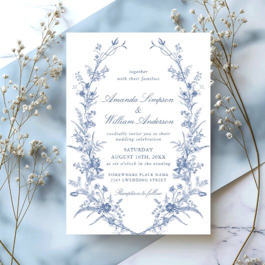 ビクトリアンダスティブルーフランスのガーデン結婚フローラ 招待状