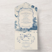 ビクトリアンダスティブルーフランスのトワ結婚ーズ オールインワン招待状 (内側)