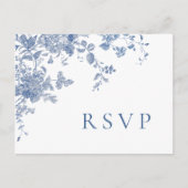 ビクトリアンダスティブルーフランスの庭園の結婚式RSVP ポストカード (正面)