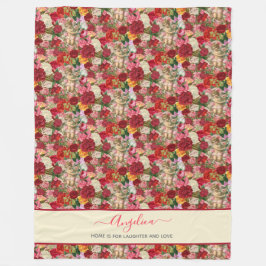 ビクトリアンチェルブとバラヴィンテージスタイルパターン フリースブランケット