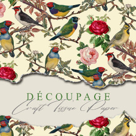 ビクトリアンチンチーな鳥とバラパターンヴィンテージ 薄葉紙