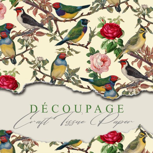 ビクトリアンチンチーな鳥とバラパターンヴィンテージ 薄葉紙