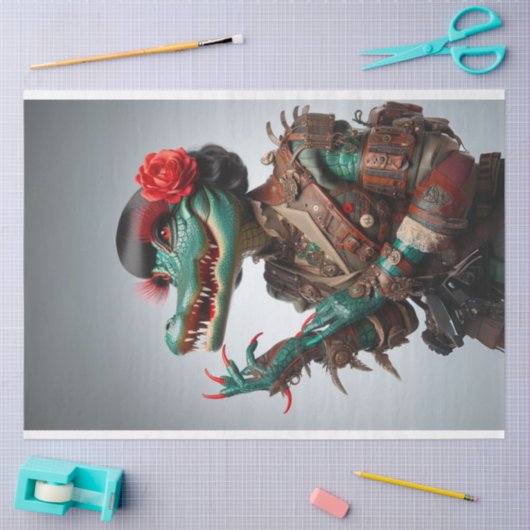 ビクトリアンティール(緑がかった色)スケールスタイリッシュアリゲータデコパージュ 薄葉紙 (クラフト)