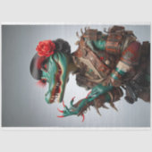 ビクトリアンティール(緑がかった色)スケールスタイリッシュアリゲータデコパージュ 薄葉紙 (正面)