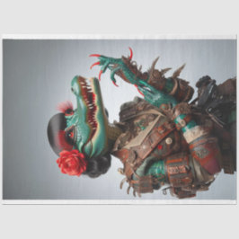 ビクトリアンティール（緑がかった色）右向きアリゲータデコパージュ 薄葉紙