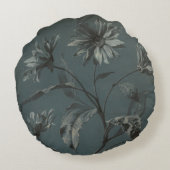 ビクトリアンデイジー花グレイエレガント青 ラウンドクッション (裏面)