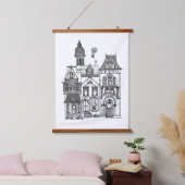 ビクトリアンハウスラインアートユーカラー 吊り下げ型タペストリー (寝室)